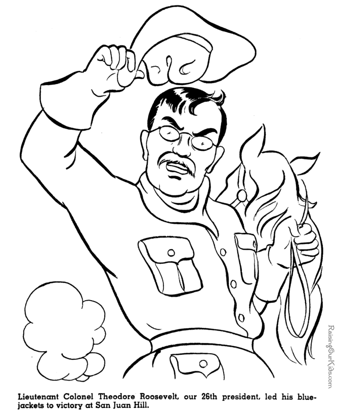 Teddy Roosevelt San Juan Hill - American history people kid coloring pages