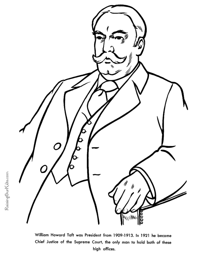 Free printable President William Howard Taft facts and coloring picture